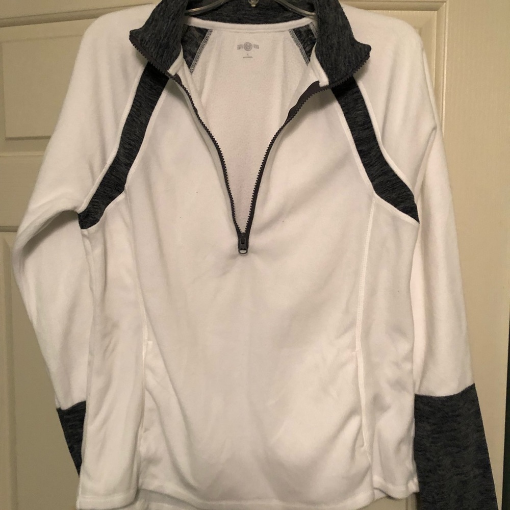White and gray fleece zip up
